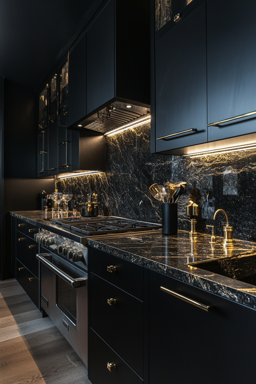 27. Obsidian Opulence (Dark Kitchen Cabinet Ideas) - Dark Kitchen Cabinet Ideas