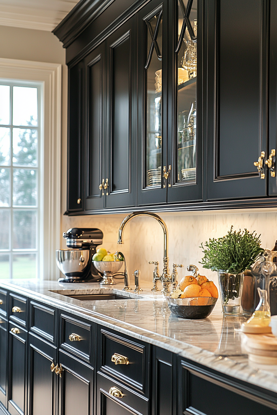 9. Traditional Ebony Elegance (Black Cabinets Kitchen Ideas) - Black Cabinets Kitchen Ideas