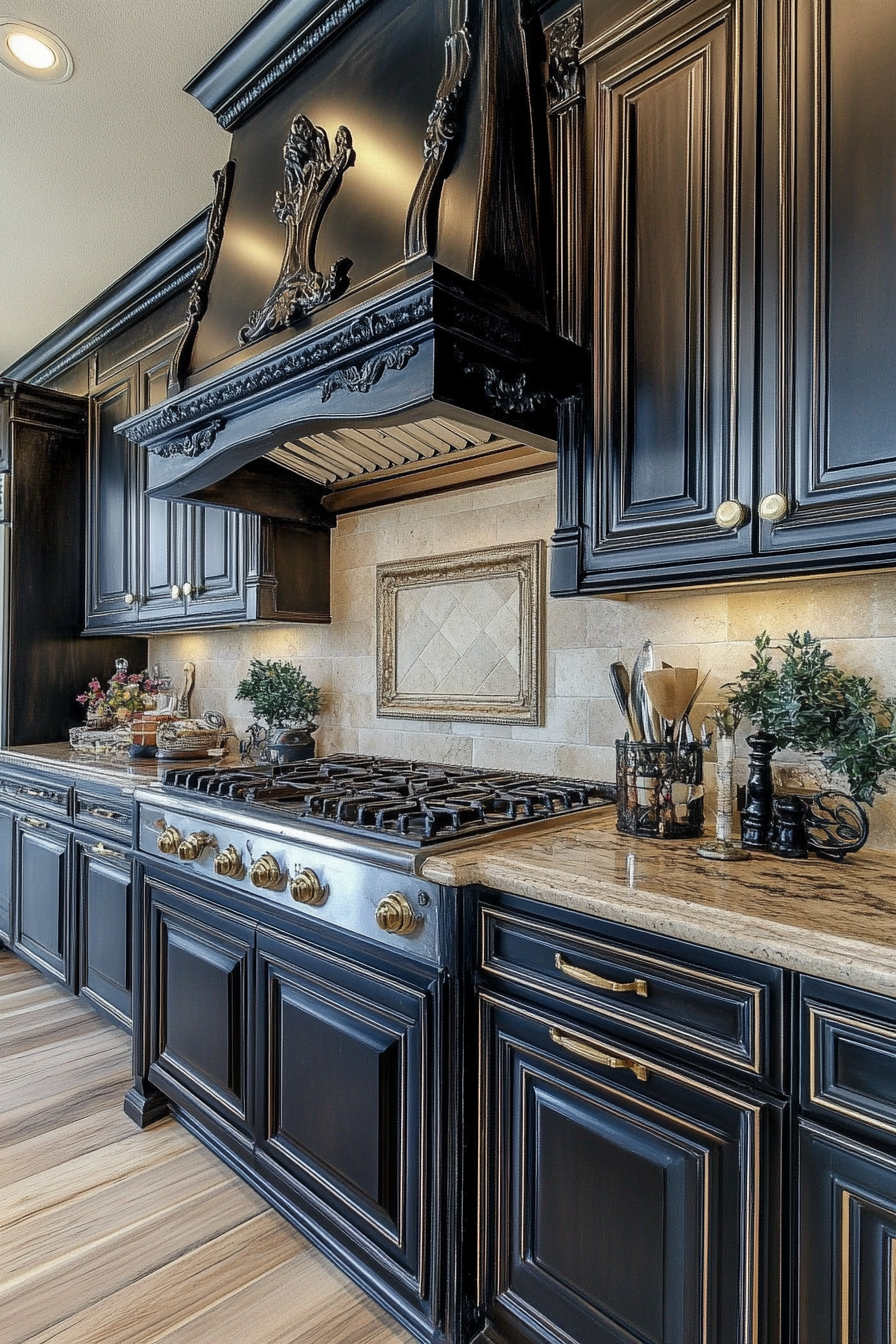 12. French Country Charcoal (Black Cabinets Kitchen Ideas) - Black Cabinets Kitchen Ideas